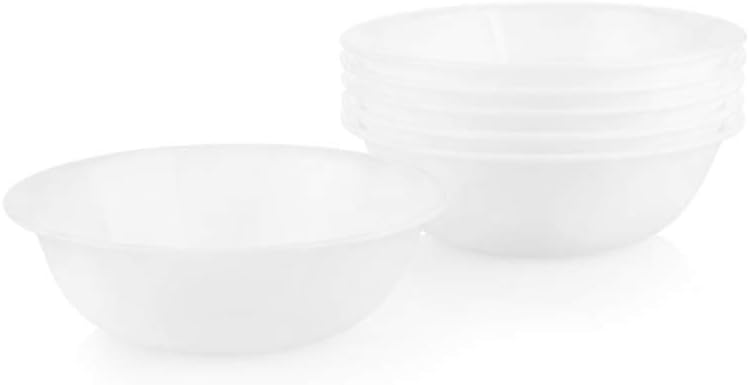 Corelle Vitrelle 6-Piece Soup/Cereal Bowl Set Triple Layer Glass and Chip Resistant  18-Oz Lightweight Round Bowls  Winter Frost White